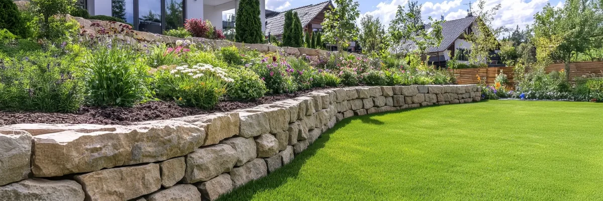 Stone Wall Retaining Wall Garden Landscape Design.