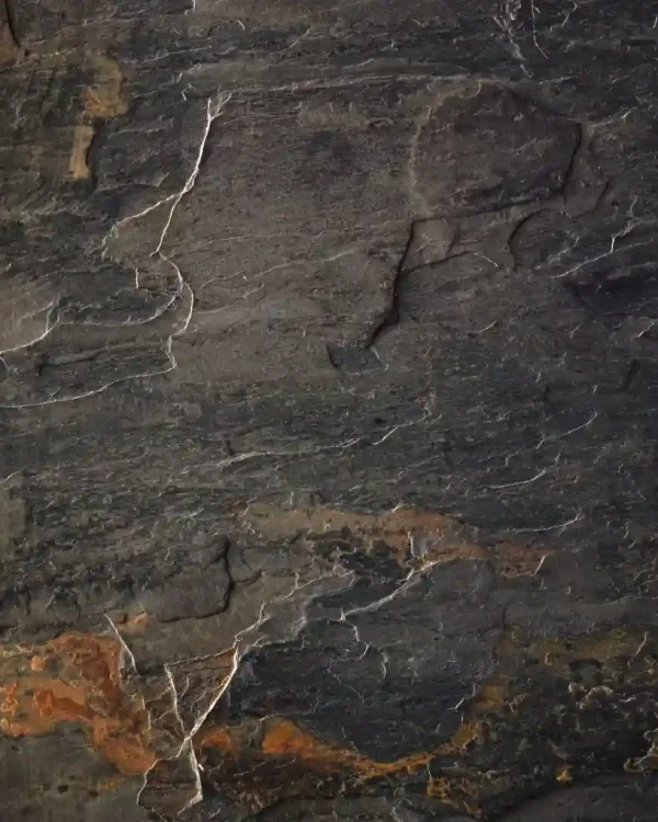 Textured dark slate stone background with natural minerals.